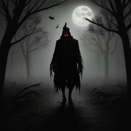 Eerie Halloween Night: Child Walks Through Dark Neighborhood