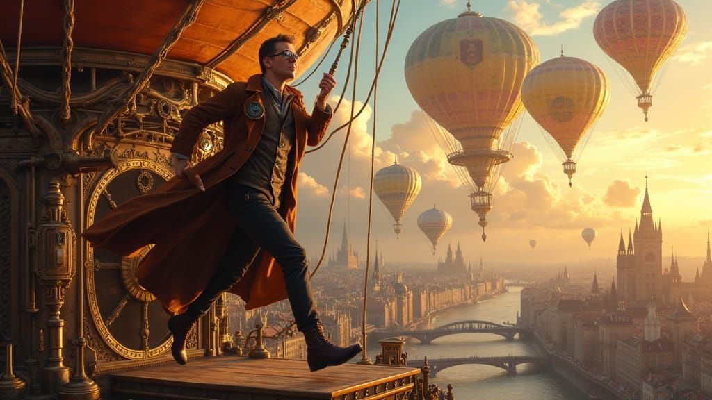 Airship Pirate Leaps into Victorian City