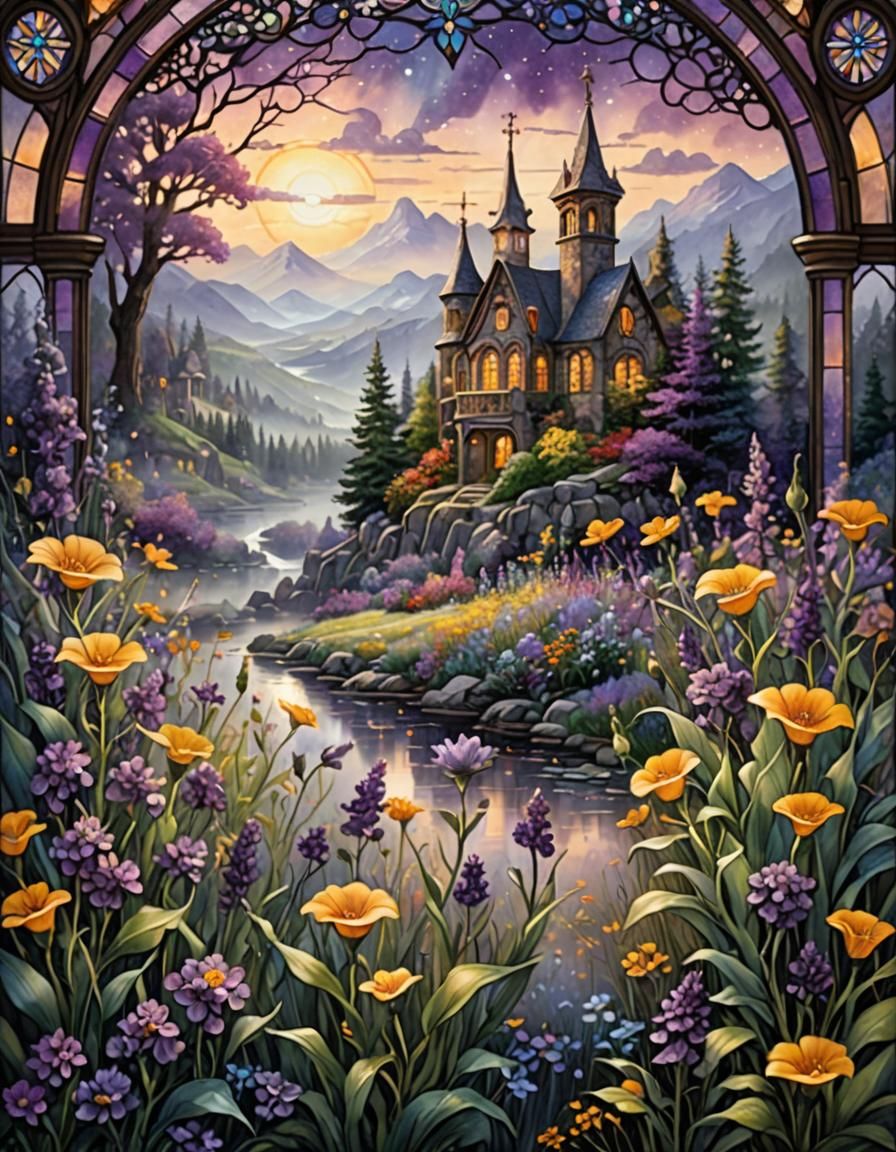 Ethereal Fiddleneck Flowers in Purple Stained Glass