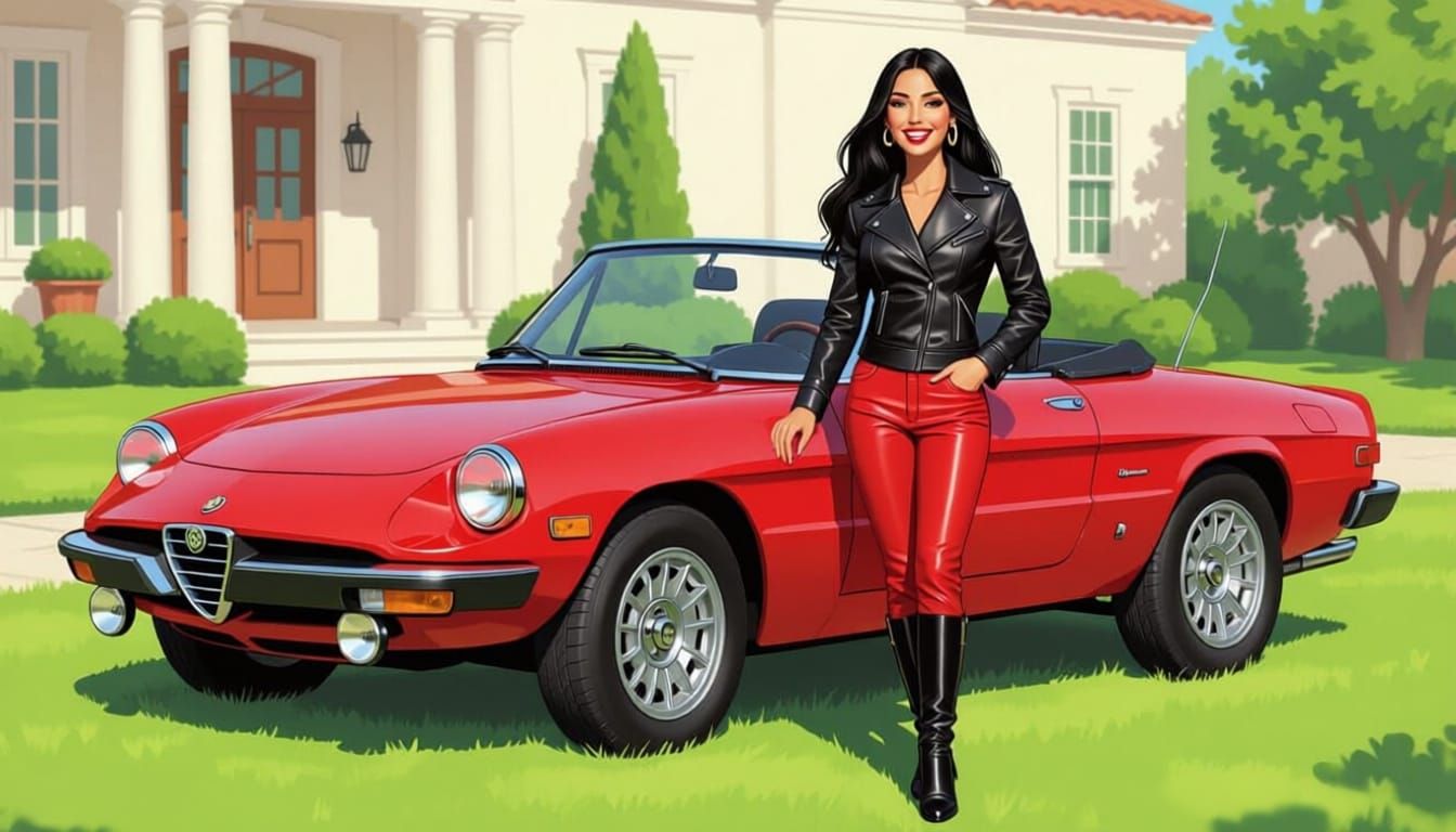 Beautiful Woman and Classic Alfa Romeo Spider