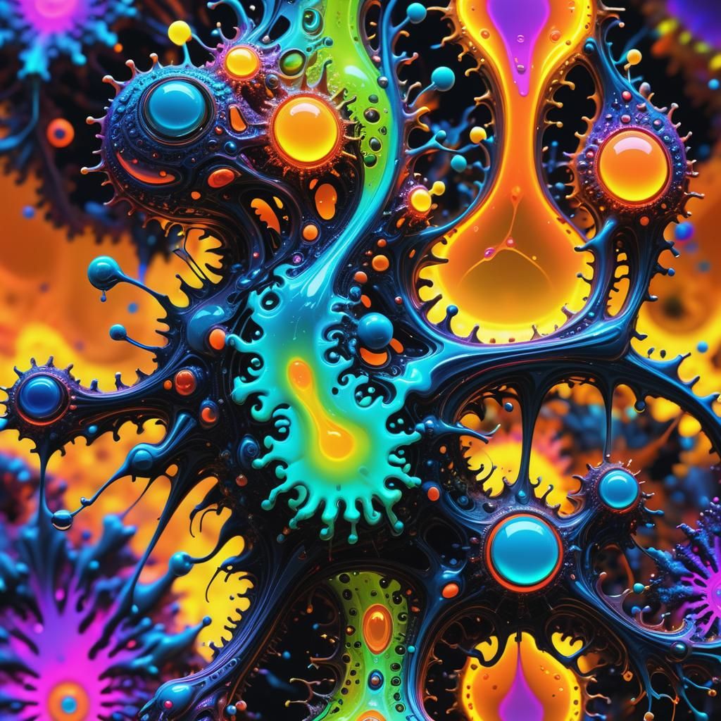 Neon Amoeba Creatures in Sci-Fi Fractalscape