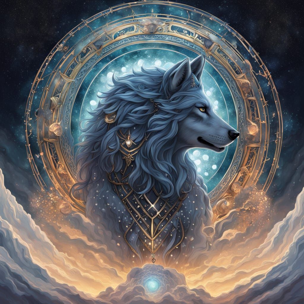 Goddess with Crystalline Wolf: Dark Fantasy Art