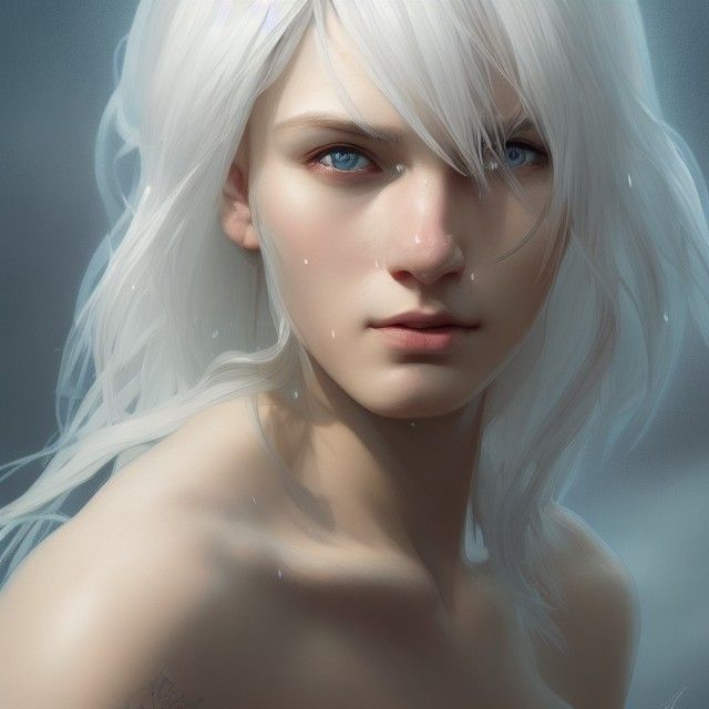 White-Haired Girl Portrait in Art Nouveau Style