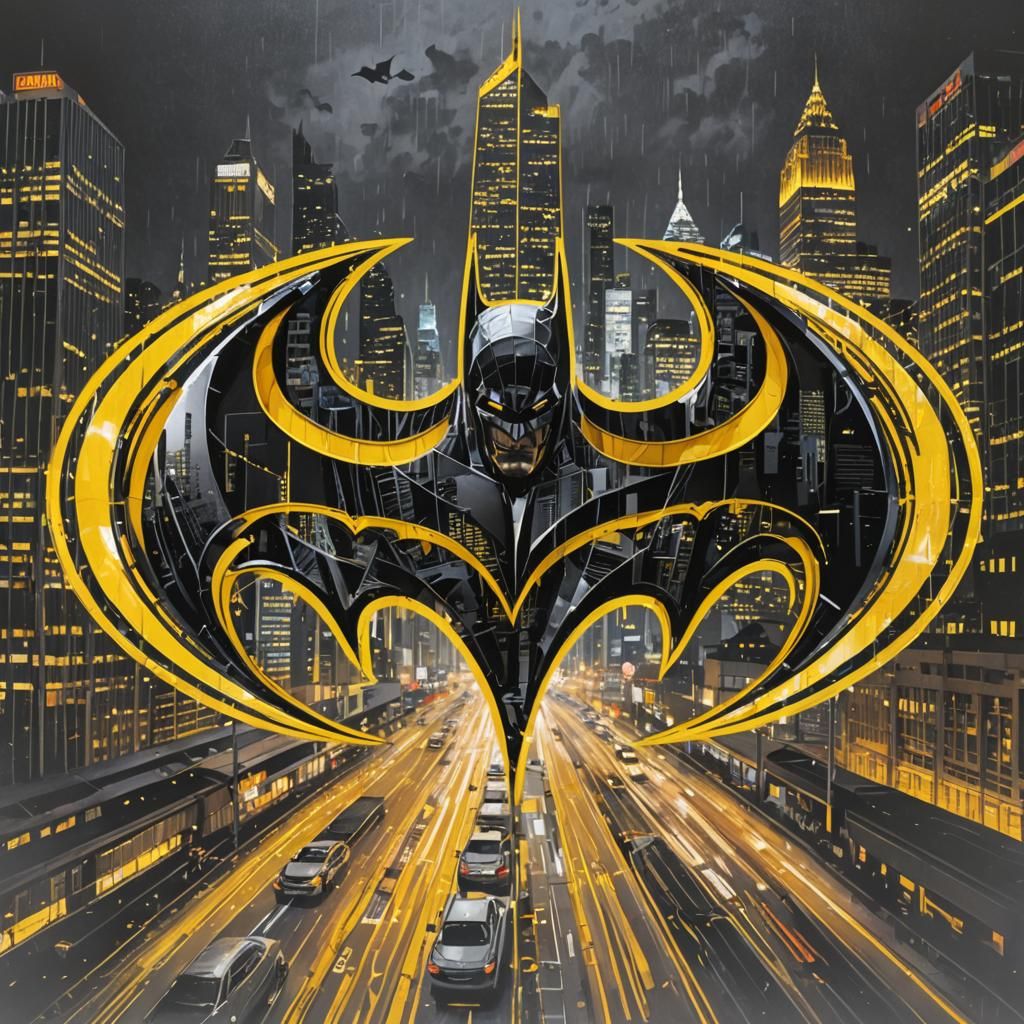 Gleaming Batman Logo with Shimmering Black and Yellow Hues