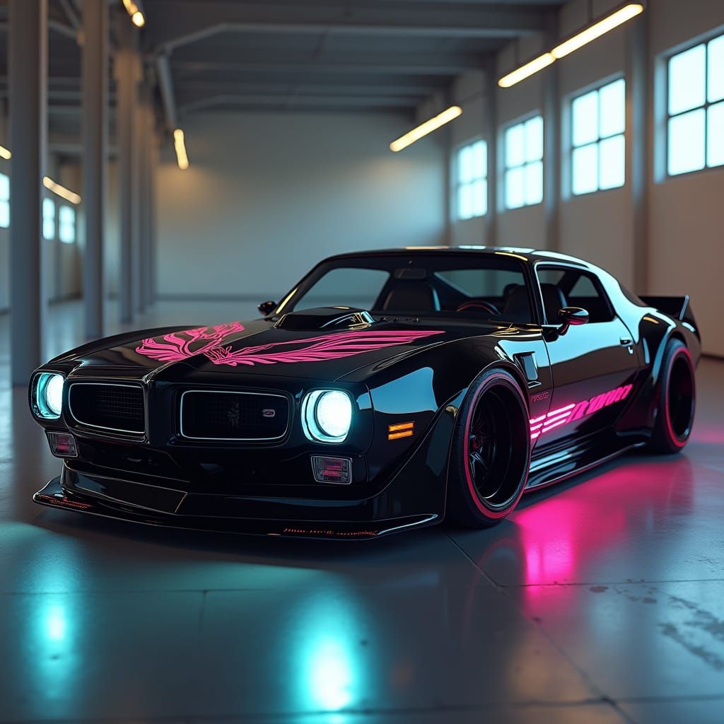 Futuristic Black Trans Am in Cyberpunk Style