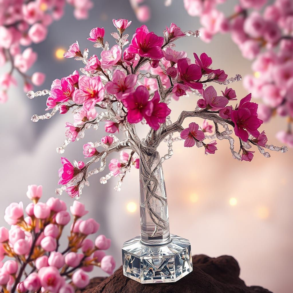 Crystal Sakura Tree in Ethereal Japanese Garden