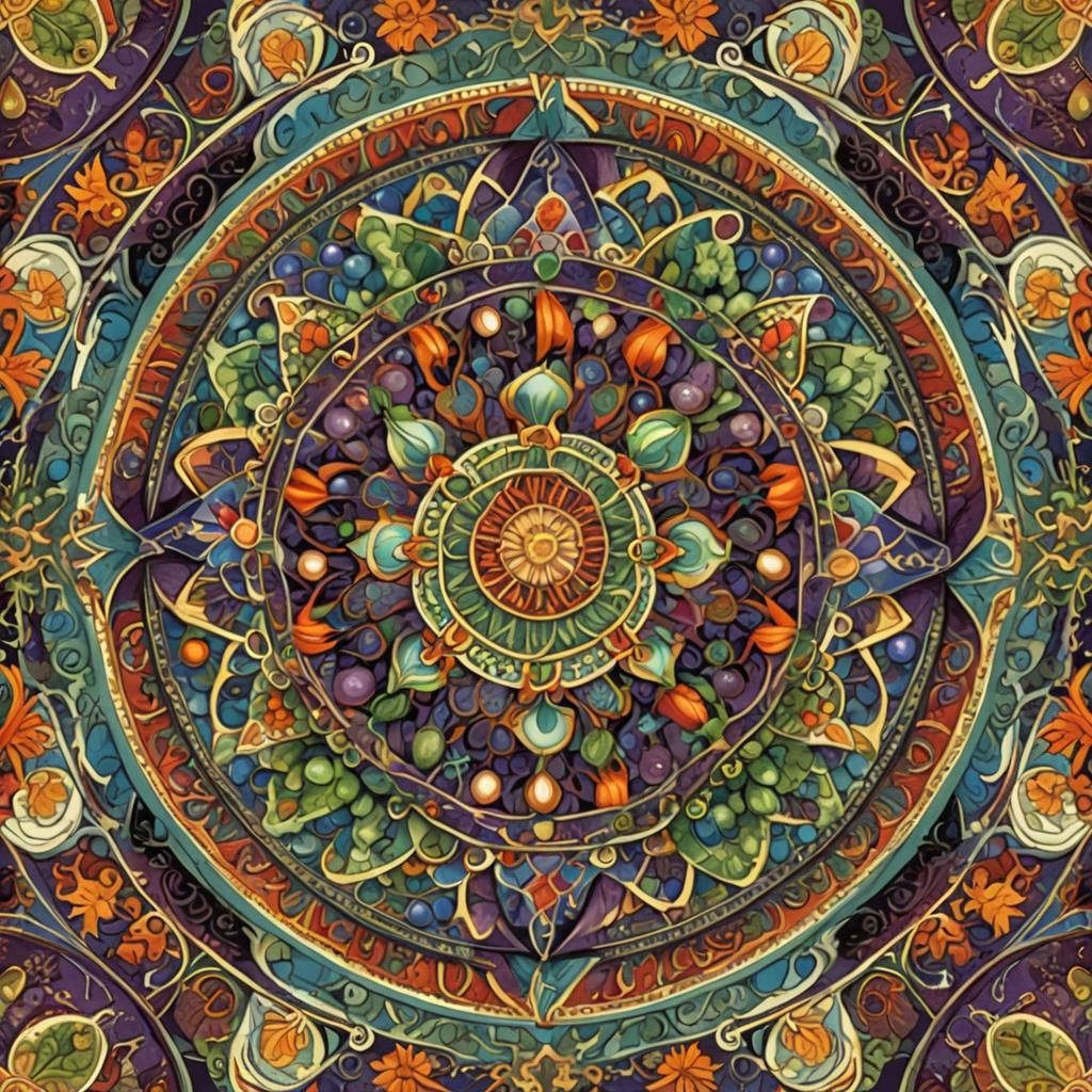 Abstract Fractal with Oriental Plate, Vector Art