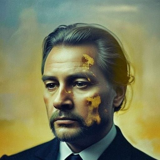 Dignified Man in Golden Light: Cinematic Oil Painting