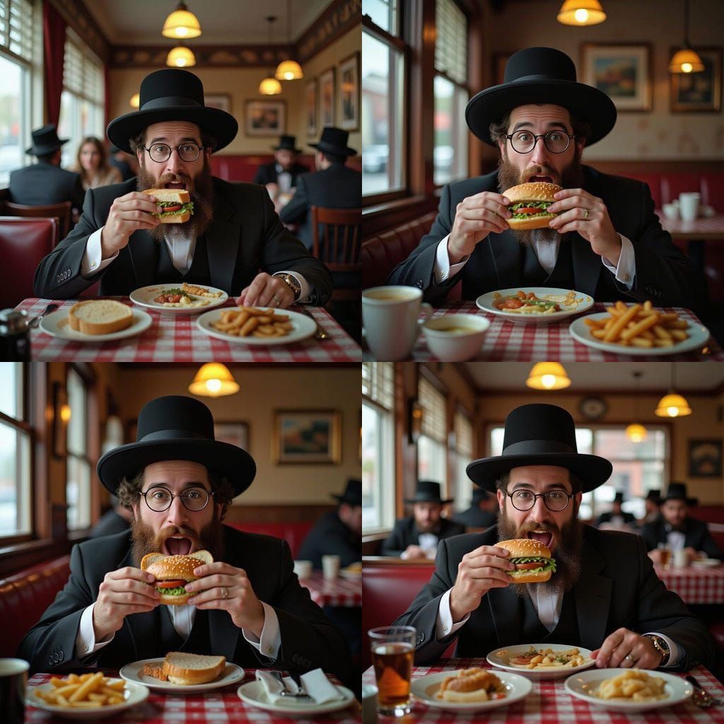 Man in Hasidic Clothing About to Eat