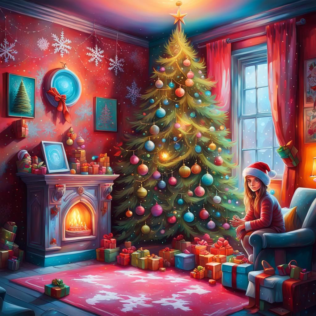 Festive Family in Graffiti Art Christmas Home