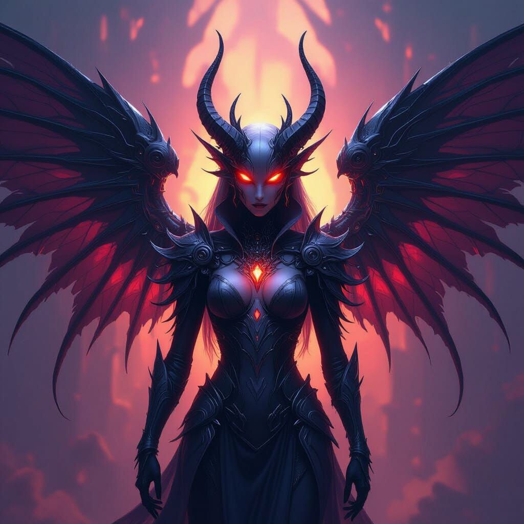 Ethereal Angel Demon Hybrid with Mechanical Wings