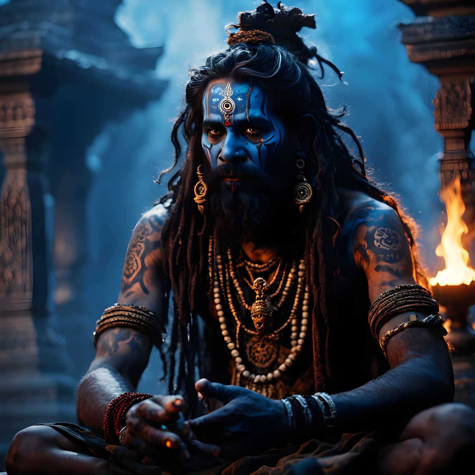 Aghori Meditates on Kali in Misty Temple