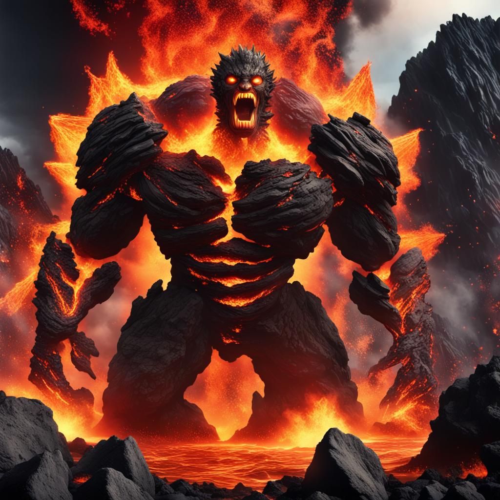 Inferno Titan Bursts from Volcanic Landscape