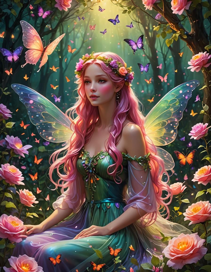 Ethereal Fairy in Enchanted Rose Garden