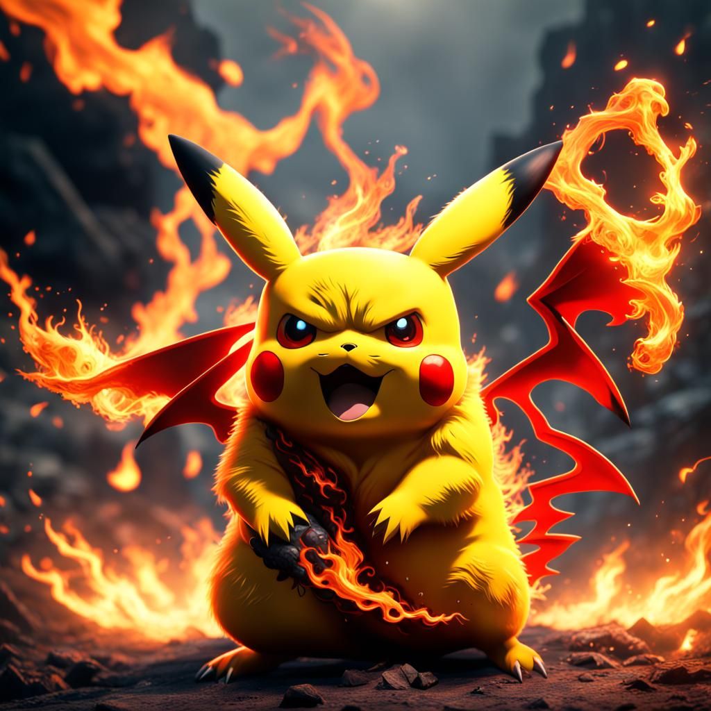 Angry Pikachu with fire tail