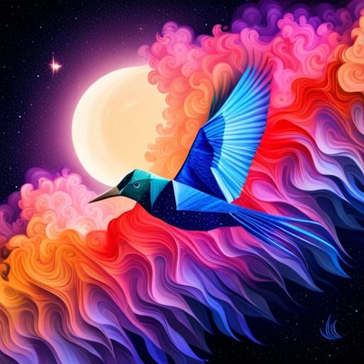 Night Sky Origami Bird in Hyperdetailed Style