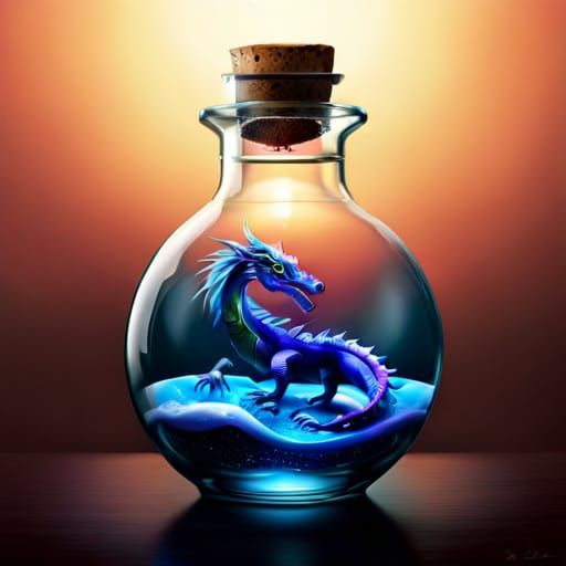 Adorable Dragon Trapped in Glass Bottle