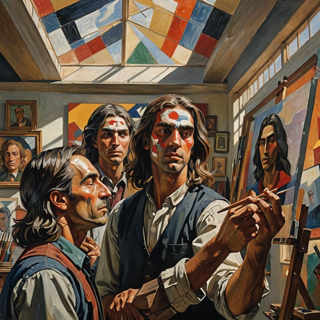 Man Paints Self-Portrait with War Paint in Magic Realism