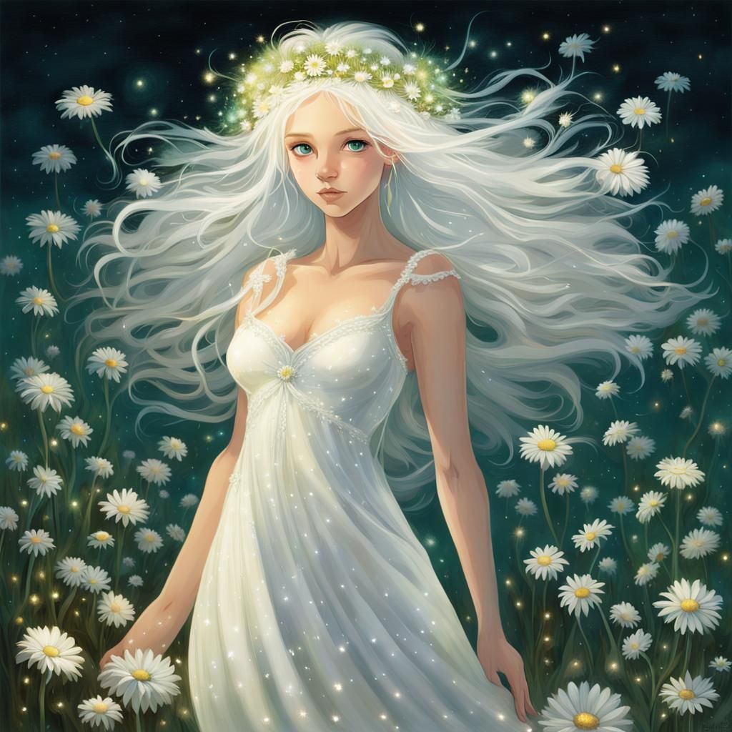 Glowing Fairy Portrait with Daisy Crown