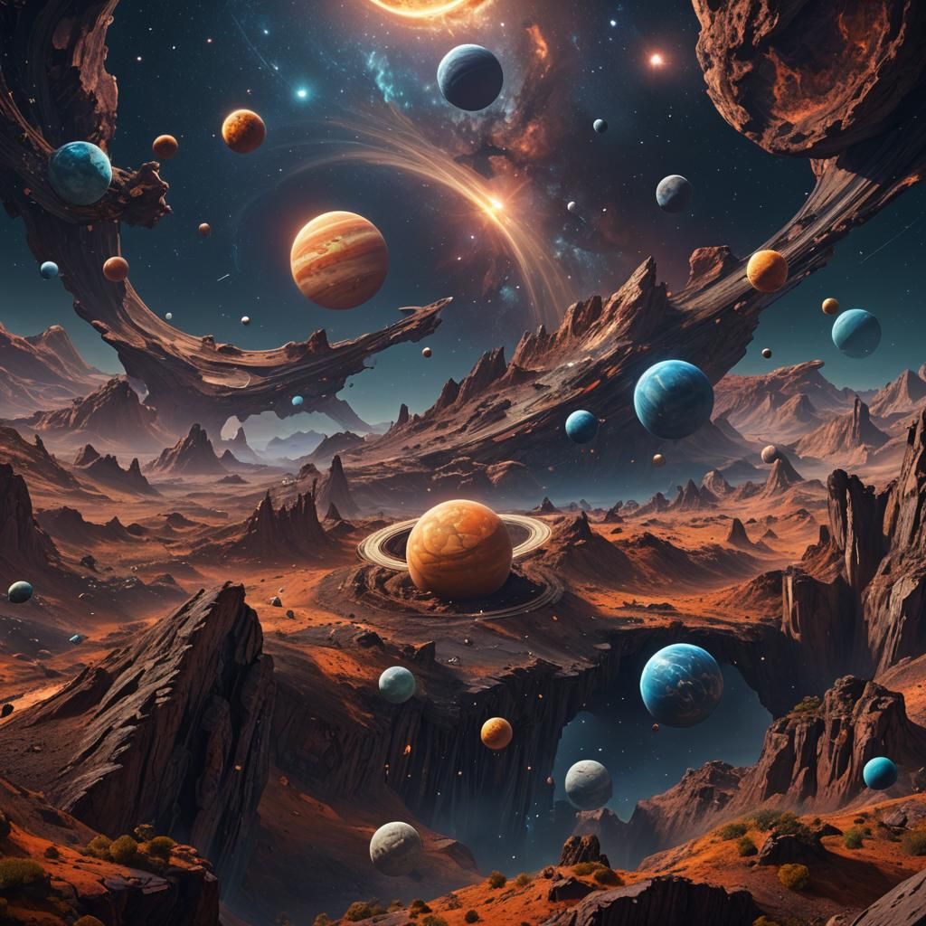 Fantastical Universe with Planets and Stars