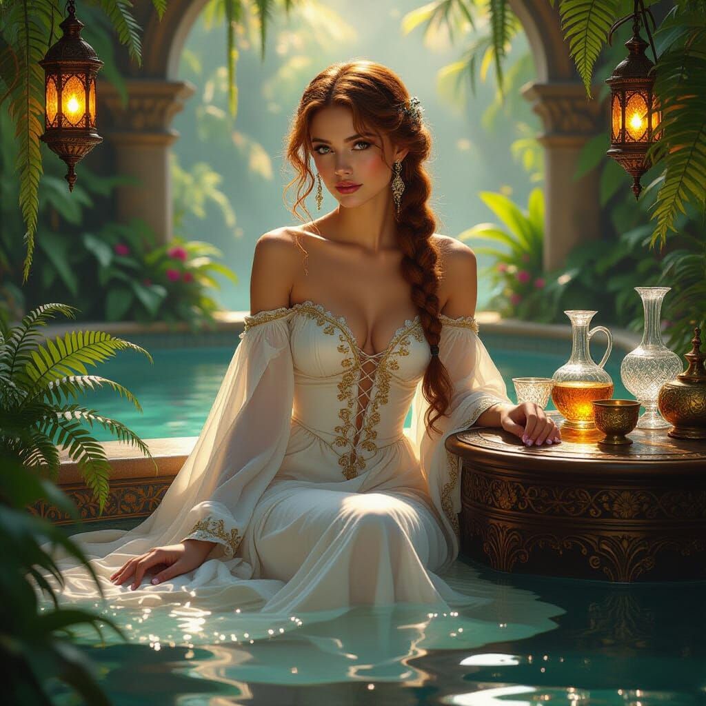 Medieval Woman in Golden Light, Atmospheric Fantasy Art