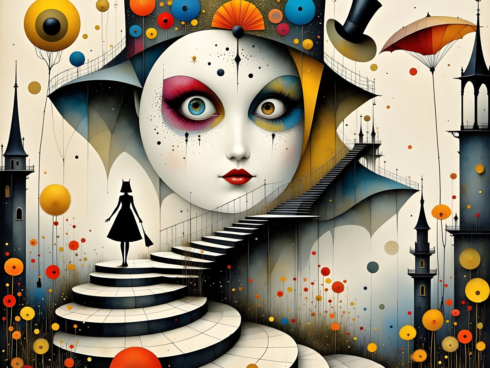 Surreal Queen of Hearts Carnival Scene in Escher-Inspired Ar...
