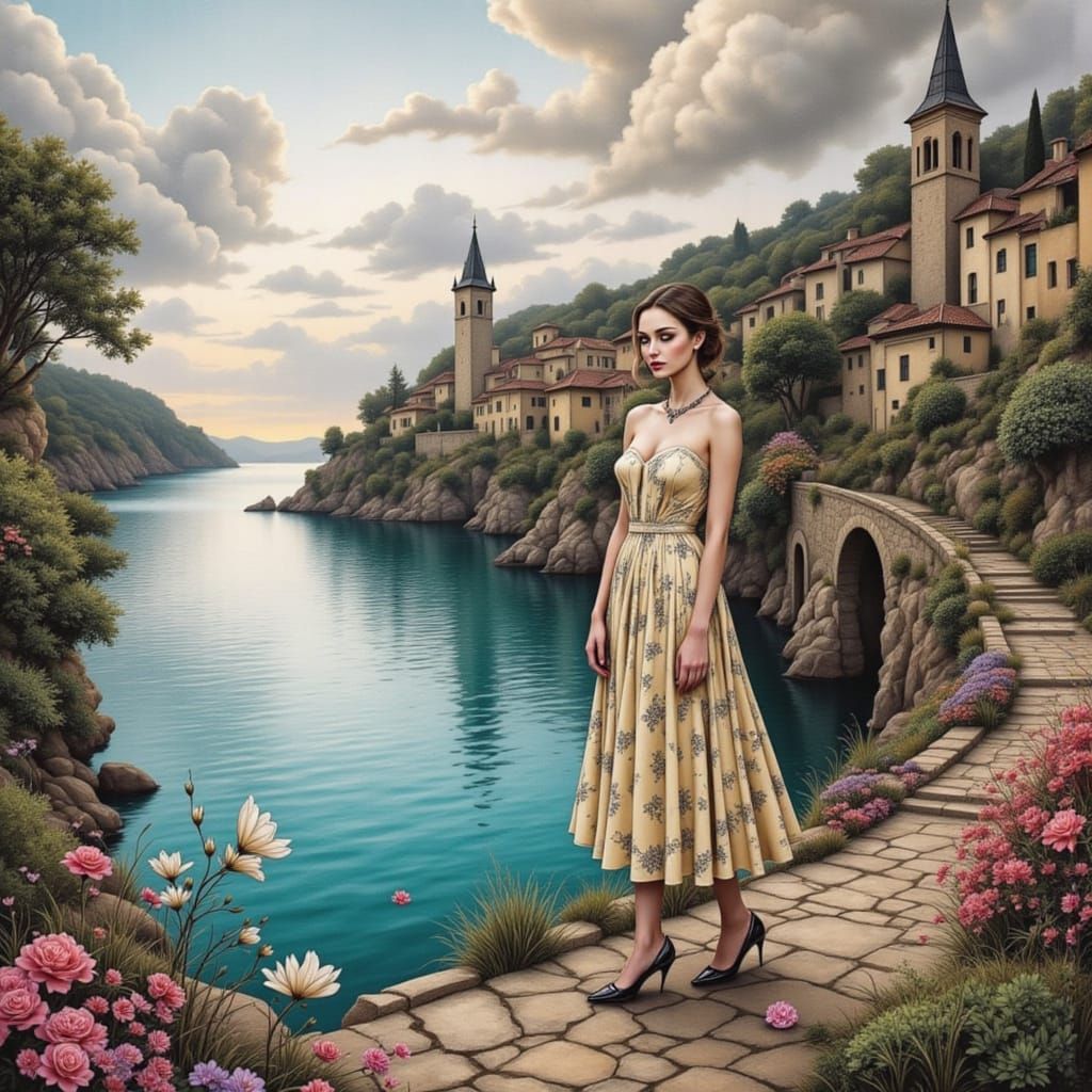 Surreal Evening Goddess in Moody Minhwa Style