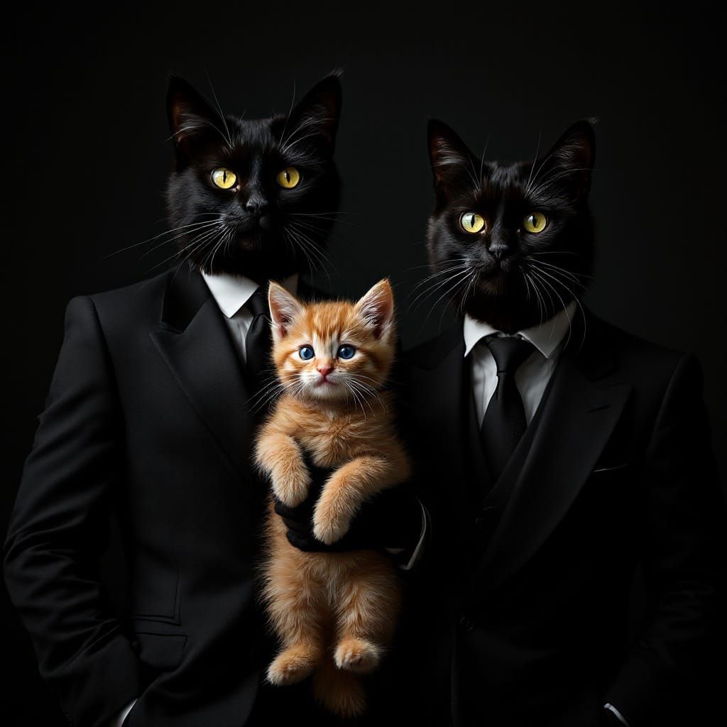 Confident Feline Bodyguards Defend Innocent Kitten