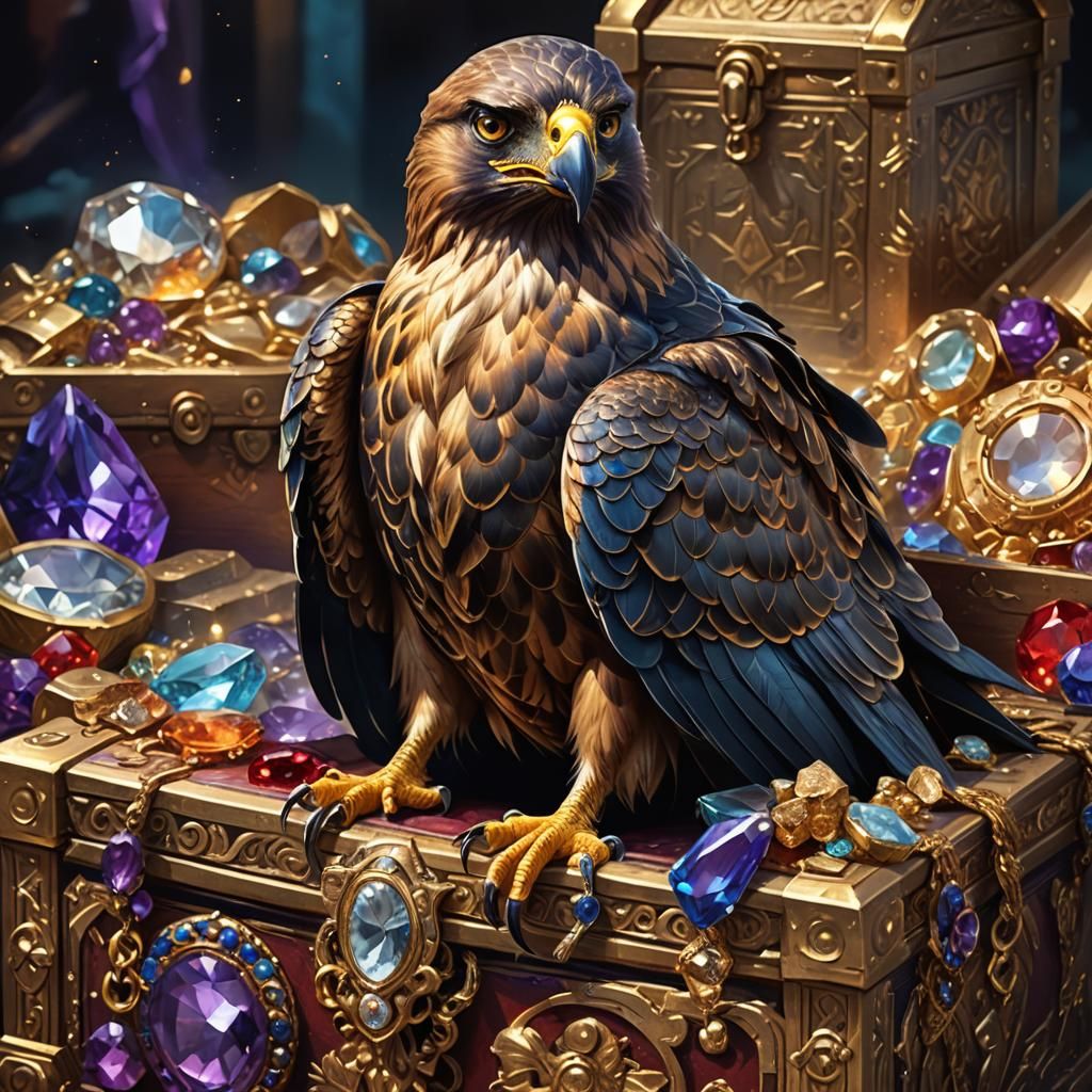 Hawk on Treasure Chest: Fantasy Concept Art