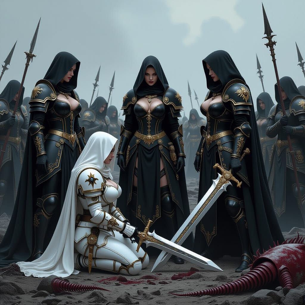 Adepta Sororitas Gather on Battlefield in Gothic Style