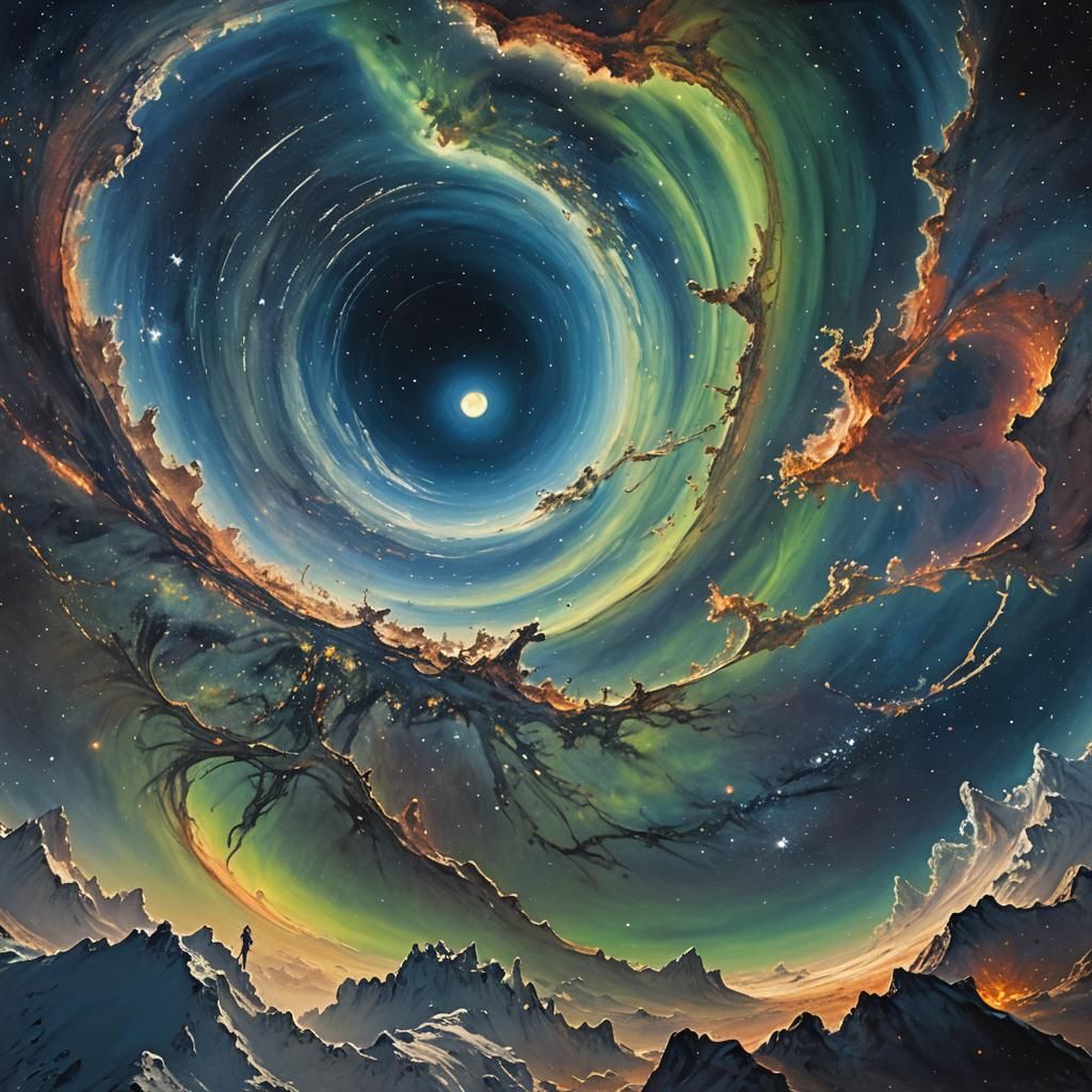 Earth Orbit: Impressionistic Cosmic Landscape with Aurora