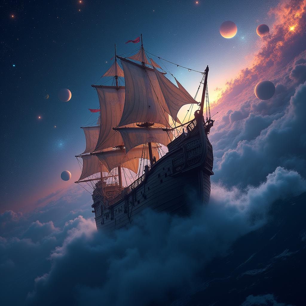Flying Dutchman Sails the Cosmos in Fantasy Concept Art