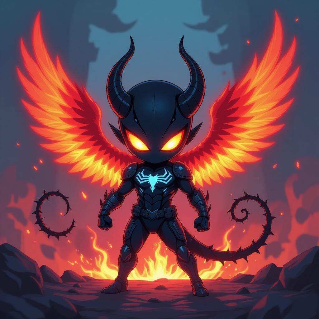 Chibi Lucifer as Carnage Symbiote with Phoenix Wings