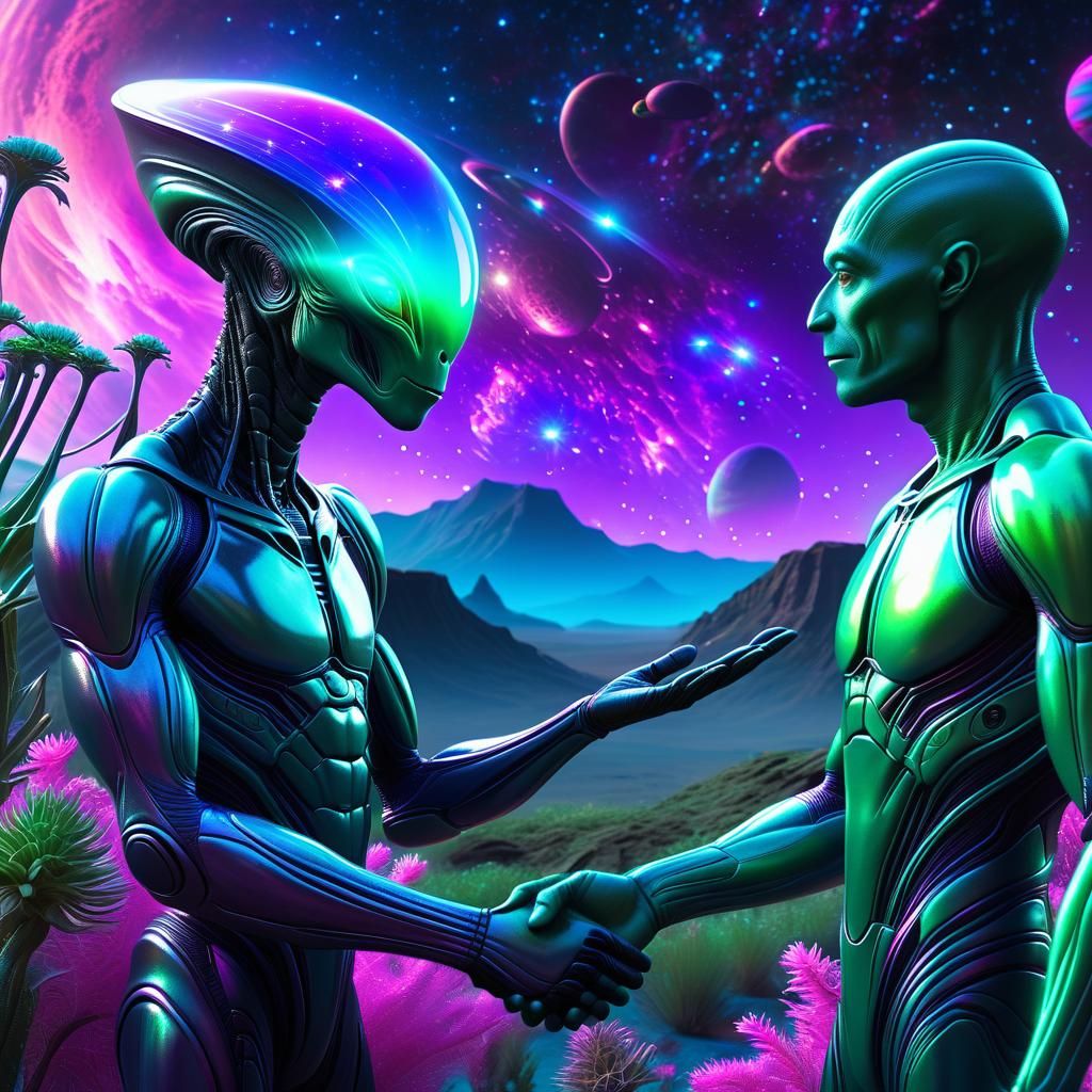Alien Handshake on a Whimsical Planet