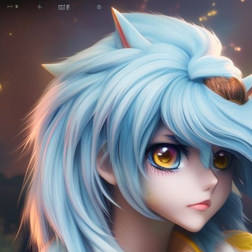 Anime Wolf Girl with Heterochromia in Digital Painting