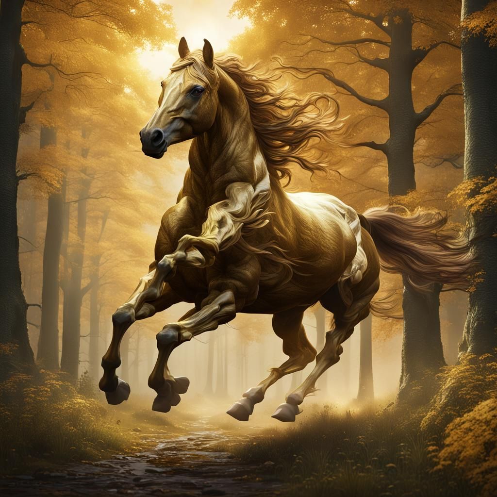 Golden Horse Gallops: Detailed Fantasy Concept Art