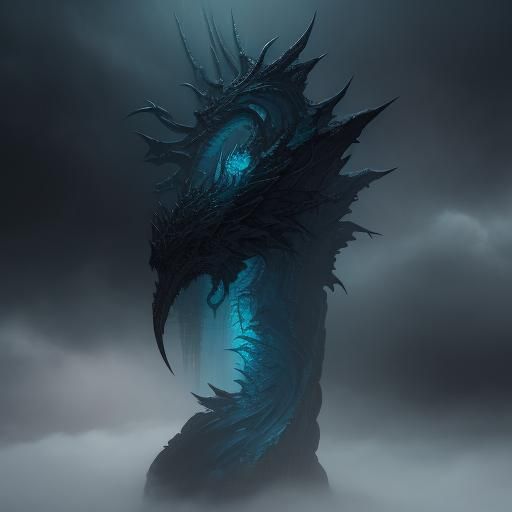 Eerie Dragon in Gloomy Winter Mountain Landscape