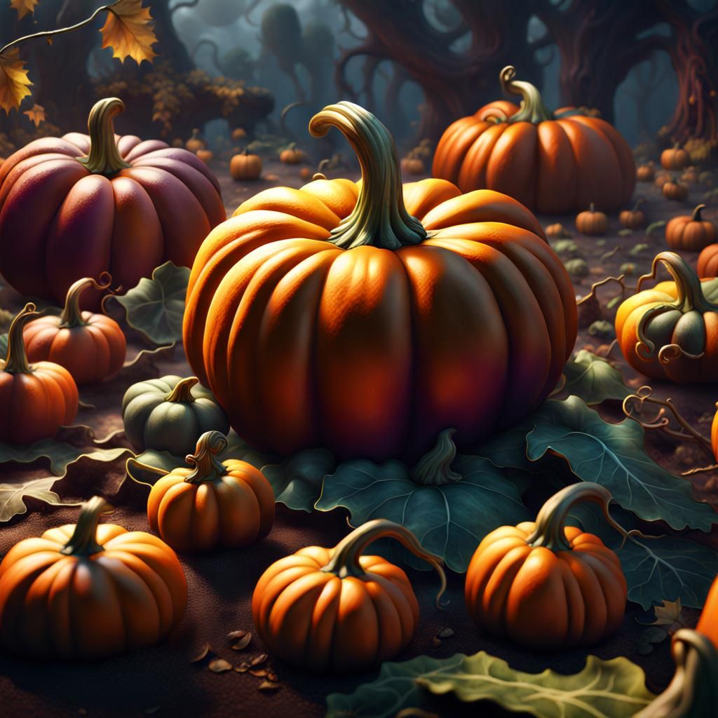 Fantastical Pumpkin and Eggplant Crop in Deep Color
