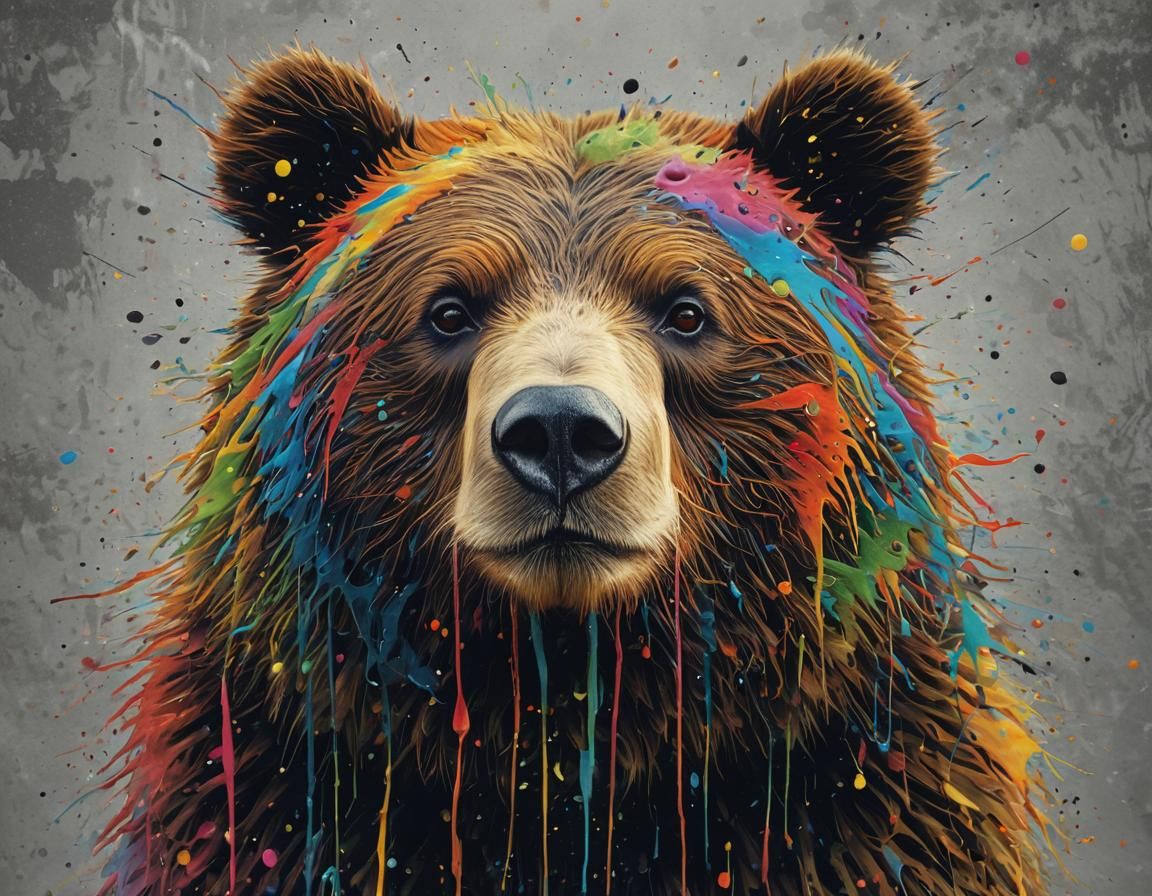 Psychedelic Obese Bear Portrait in Nursery Graffiti Style