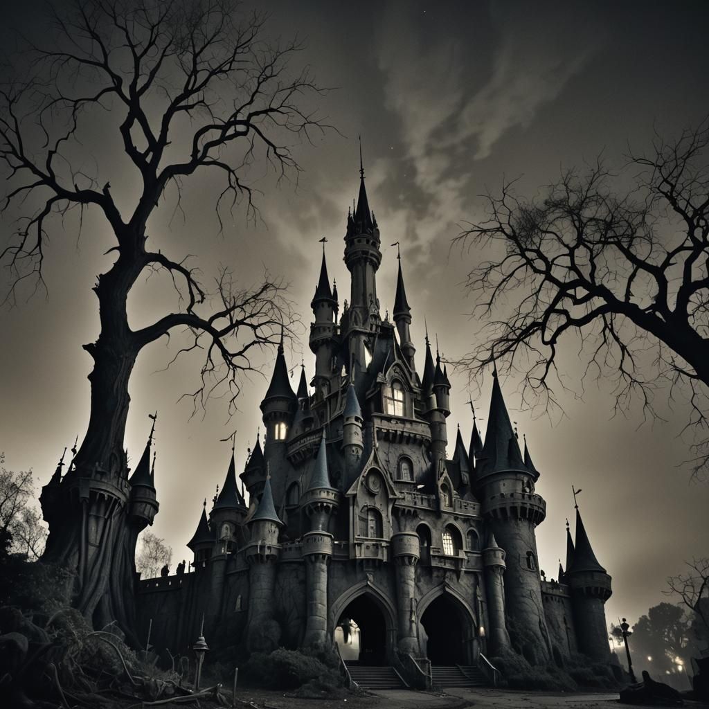 Dark Surrealism: Haunted Disneyland at Night