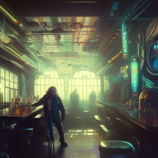 Cyberpunk Nick Nolte in a Moody Lit Pub
