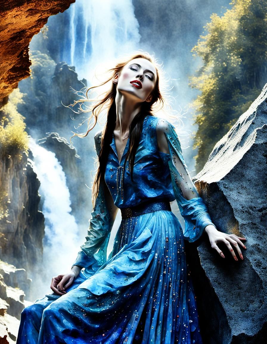 Joyful Woman on Weeping Rock, Watercolor Art