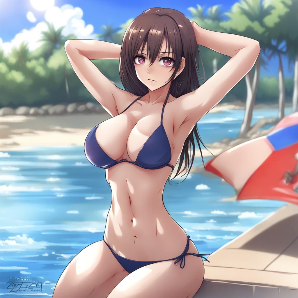 Anime Style Woman in Bikini on Beach