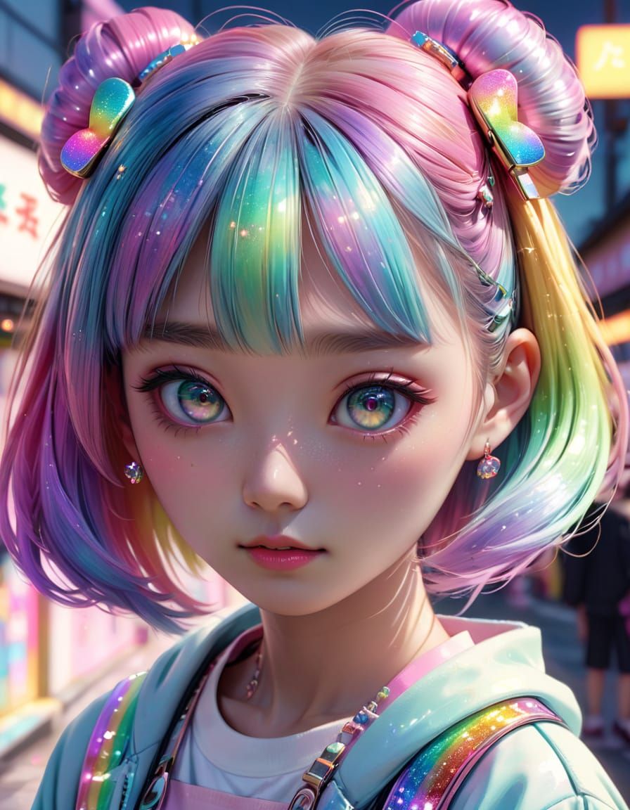 Kawaii Girl in Harajuku Fashion, Digital Art