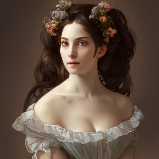 Elegant 1700s Woman Portrait in Art Nouveau Style