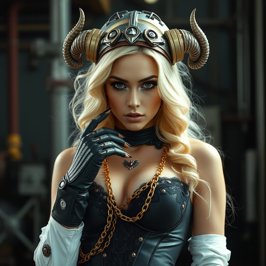 Steampunk Mechanical Warrior with Golden Chains