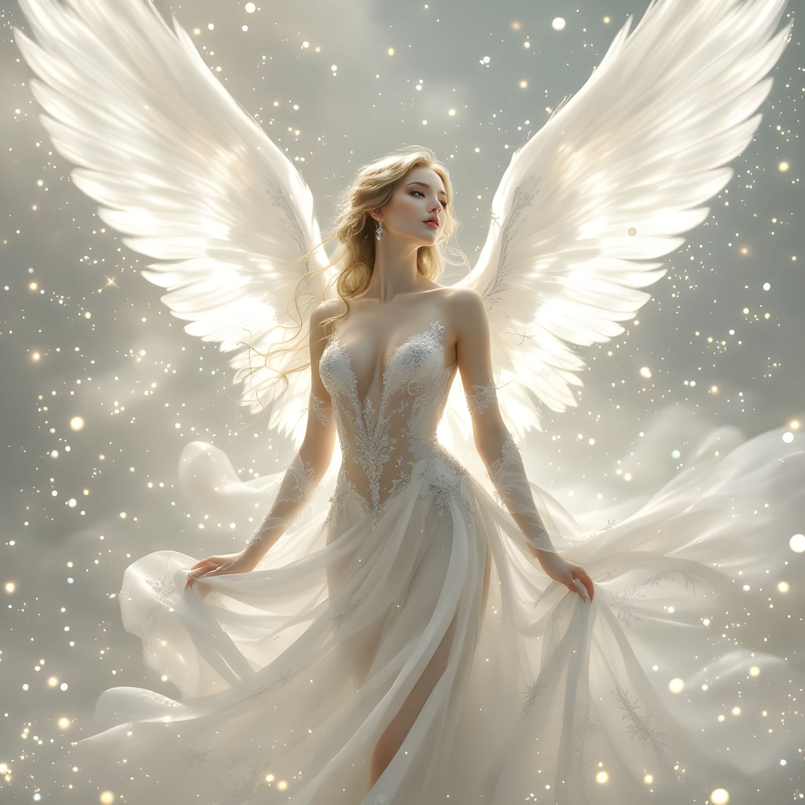 Ethereal Angel in Soft, Flowing Gown