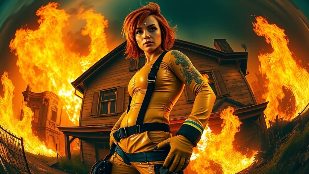 Sensual Firefighter Woman in Action