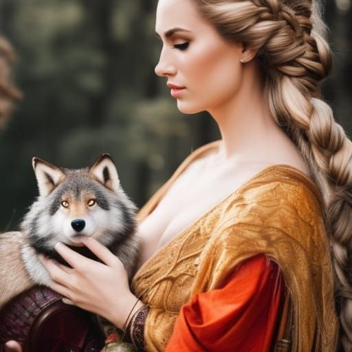 Viking woman with wolf #1