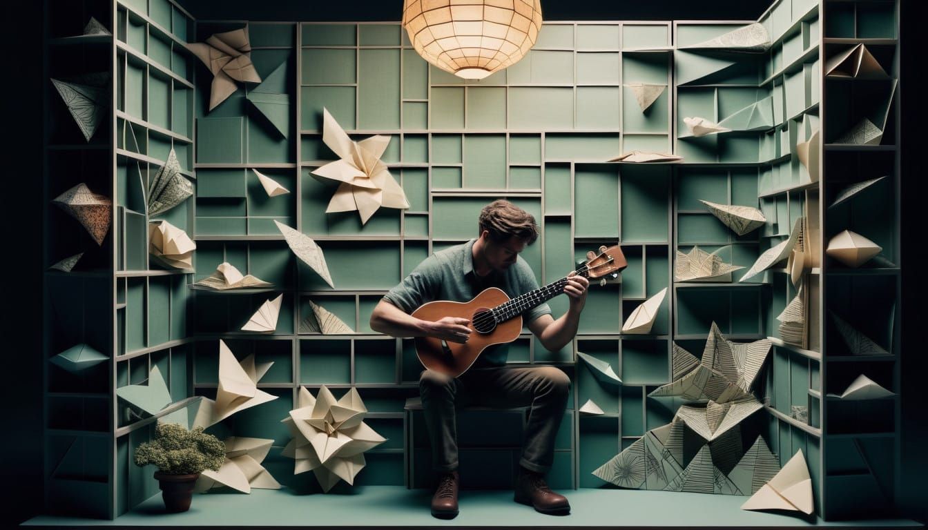 BoyWithUke Plays Ukulele in Whimsical Origami World